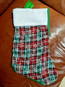 Medias de Navidad Diseño Copo de Nieve a Cuadros Rojo y Verde, Nuevas con Etiquetas - Imagen 1 de 3