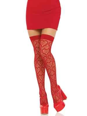 Stockings Fishnet Nylon Thigh High Band Tops With Hearts Leg Avenue 6643 - Image 1 of 4