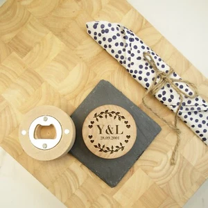 Personalised Wooden Magnetic Bottle Opener Initial Monogram Wedding Favour Gift - Picture 1 of 10