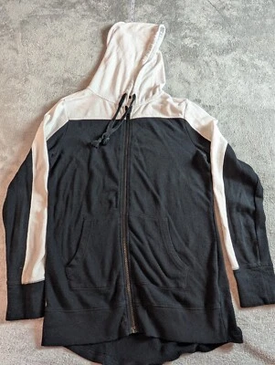 Sudadera con capucha para mujer So Boyfriend mediana cremallera completa negra/blanca usada Foto 1 de 4