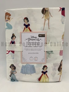 Set lenzuola Pottery Barn Disney Princess cotone biologico completo bianco multi #7019 - Foto 1 di 7