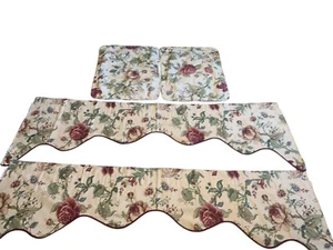 French Country Cottage Shabby Valances & Shams Floral Off White Green Cotton Lot - Picture 1 of 17