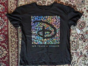 Disney 100 Years Of Wonder Black Silver T Shirt Sz Small Disney Characters - Picture 1 of 4