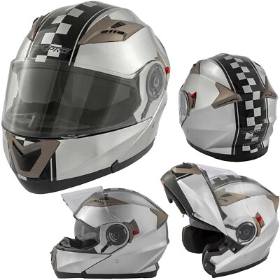 Moto Casco Abatible Aprobado Grafica ECE 22 Touring Doble Visera Plateado - Imagen 1 de 4