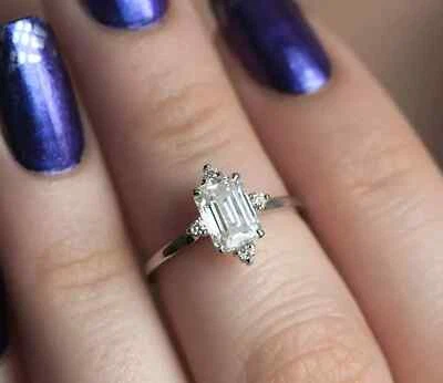 Lab Grown 1.00 Ct Emerald Cut F VVS2 CVD Diamond Ring Solitaire 14k White Gold - Image 1 of 4