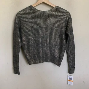GB Girls Gray Sweater Gold Metallic Pullover 3/4 Sleeve V-Neck Back (3 Szs) NEW - Picture 1 of 9