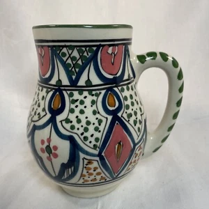 Le Souk Ceramique Tunisia Coffee Mug Cup Mug Hand Painted, Green detailing-HTF - Picture 1 of 10
