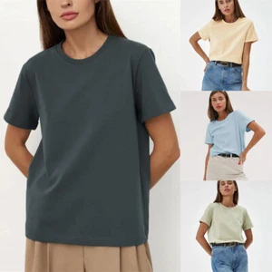 Women's Cotton Top Summer Short-Sleeved T-shirt Round Neck Fashion Casual - Picture 1 of 29