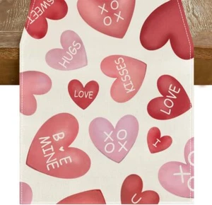 Valentine's Day Table Runner,Pink Ture Love Heart Seasonal ATVA2503W72, Red - Picture 1 of 5