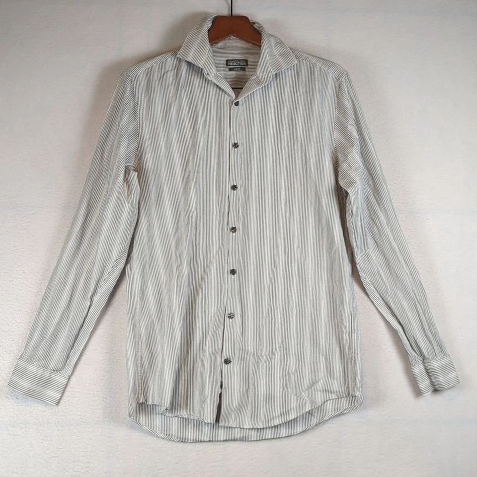 Kenneth Cole Reaction Grey Striped Slim Fit Men's Dress Shirt - Image 1 of 4