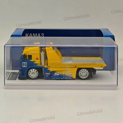 Camión de remolque deportivo de plataforma plana 1:64 SH KamaZ amarillo diecast modelo de coche colección Foto 1 de 4