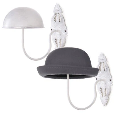 MyGift Set of 2 Wall Mounted Vintage Style White Metal Hat and Wig Holder Racks - Image 1 of 4