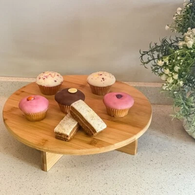 Bamboo Cake Stand Tray, Cheese Plate Snack Tray Cupcake Holder Kitchen Counter - Image 1 of 4