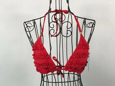 Top de bikini Letarte triángulo con volantes, para mujer talla M - rojo piruleta Foto 1 de 4