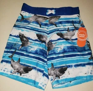boys NEW NWT size XS 4/5 blue SHARKS SWIM TRUNKS SHORTS mesh lined SUMMER cute! - Picture 1 of 2