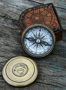 Robert Frost Vintage Brass Poem Compass with Leather Case Unique Compass Gift - Picture 1 of 5