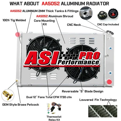 4 Row Radiator Shroud Fan assembly Fit 1968-1990 Chevy Chevelle El Camino Impala Foto 1 de 4