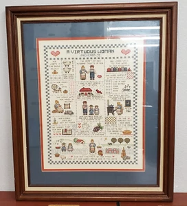 VINTAGE Leisure Arts Framed Cross Stitch A Virtuous Woman Proverbs 31 MOM MOTHER - Picture 1 of 12