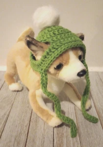 handmade crochet pet dog hat cat pom pom xs small breed grass green new - Picture 1 of 4