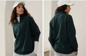Athleta NWT Women's Forever Fleece 1/4 Zip Sweatshirt Med Color Cypress - Picture 1 of 1