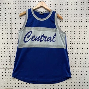 Vintage 70s New Era Basketball Jersey Mens Large Blue CENTRAL Sleeveless - Picture 1 of 14