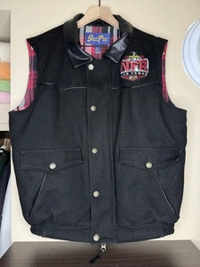 NFR South Point Mens Medium Black Wool Blend Sleeveless Vest Red Flannel Lining - Picture 1 of 4