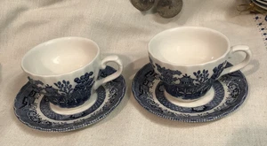 2 Blue Willow Vintage Wessex England Wirbelrand Tasse und Untertasse unbenutzt neuwertig - Bild 1 von 5