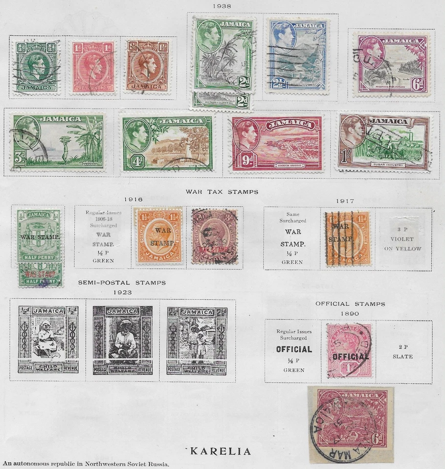 18 марок Ямайки с обратной стороны книги из качественного старого антикварного альбома 1890–1938 гг. - Изображение 1 из 1