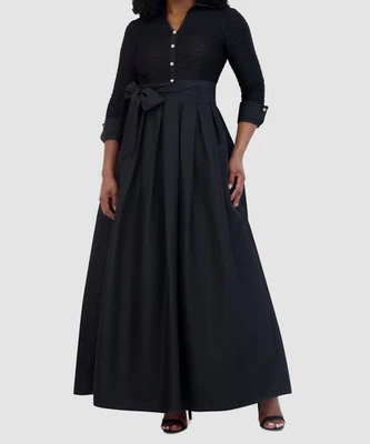 Jessica Howard Women's Black Collared Taffeta-Skirted Self-Tie Dress Size 16 - Image 1 of 3