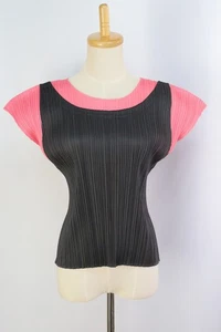 PLEATS PLEASE Pink/Dark Gray Cap Sleeve Top ISSEY MIYAKE 092 9691 - Picture 1 of 6