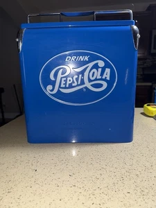 Drink Pepsi Cola Blue Metal Portable Picnic Cooler/Ice Box/Chest . Retro Repop - Picture 1 of 12