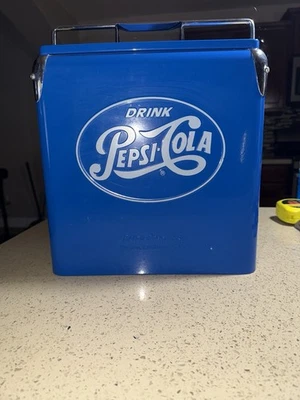 Drink Pepsi Cola Blue Metal Portable Picnic Cooler/Ice Box/Chest . Retro Repop - Image 1 of 4