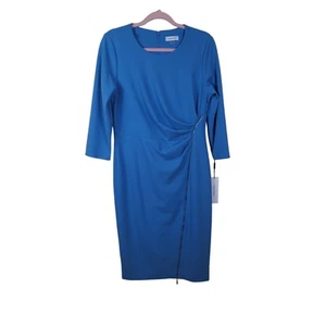 Calvin Klein Crewneck Zipper-Detail Sheath Dress in Blue Size 12 - Picture 1 of 12