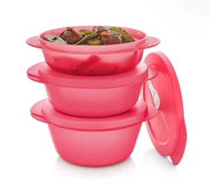 Tupperware NEW Crystalwave PLUS Microwave Bowl 390/560/775ml Set of 3 - Imagen 1 de 4
