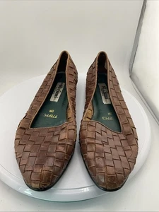 Sumi Women 8 M Leather Woven Brown Flats Brazil Slip On Loafer Braided Shoes - Picture 1 of 7