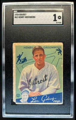 Goudey (R320) 1934 Hank Greenberg Henry novato RC #62 Tigers SGC 1 Foto 1 de 2