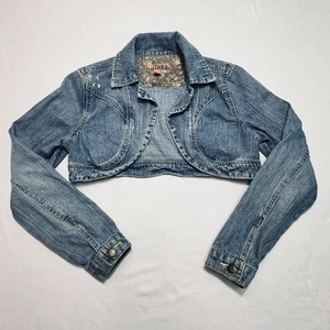Plugg Women’s Juniors Crop Denim  Jacket Cover Up Vintage Y2K - Picture 1 of 9