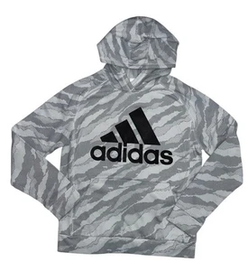 Adidas White Black Logo Pullover Hoodie Sweatshirt Size Youth Large 14 16 EUC - Picture 1 of 4