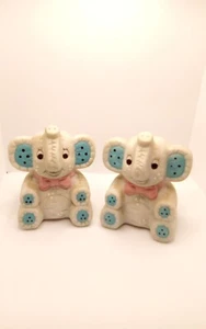 Vintage Grey,Pink And Blue Elephant Salt And Pepper Shakers - Picture 1 of 11