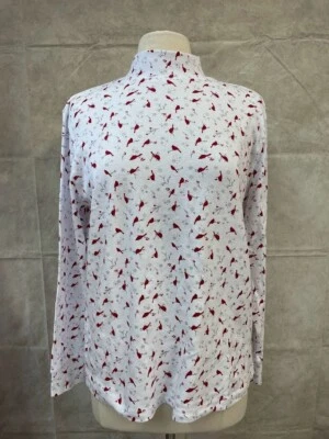 Camiseta para mujer Hasting & Smith manga larga patrón de pájaros cardinales cuello falso talla L Foto 1 de 4
