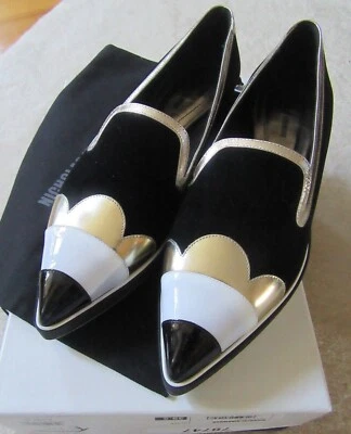 Mocasines Nicholas Kirkwood Alona nuevos en caja en negro/dorado/blanco talla 9,5 M Foto 1 de 4