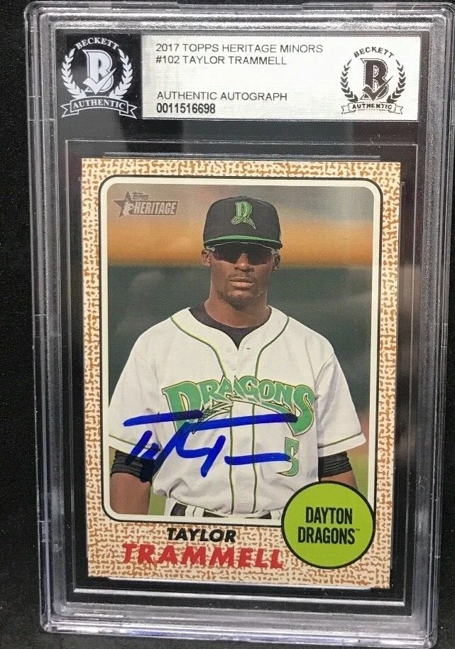 Taylor Trammell Mariners SIGNED 2017 Topps Heritage BECKETT CERTIFIED Full Sig - Image 1 of 1