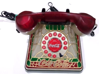 2001  Coca-Cola Stained Glass Look Light Up Phone, Tiffany Style W/LINE CORD - Image 1 of 4
