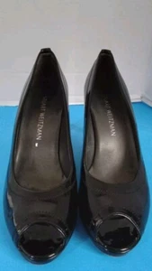 Stuart Weitzman Black Patent Leather Peep-Toe Pumps Classic Elegant High Heels - Picture 1 of 8