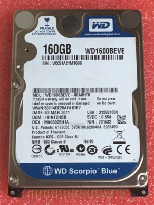 Western Digital Scorpio Blue WD1600BEVE 160GB Internal 5400RPM 2.5" PATA/IDE HDD - Image 1 of 4