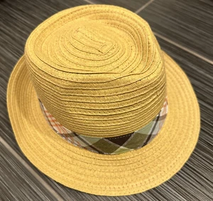 Gymboree Boys Straw Fedora With Plaid Band, Size 8 & Up - Picture 1 of 4
