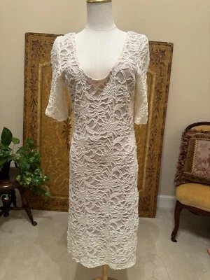 Vestido LAST TANGO Elástico ceñido al cuerpo de encaje marfil con forro nude talla L Foto 1 de 4