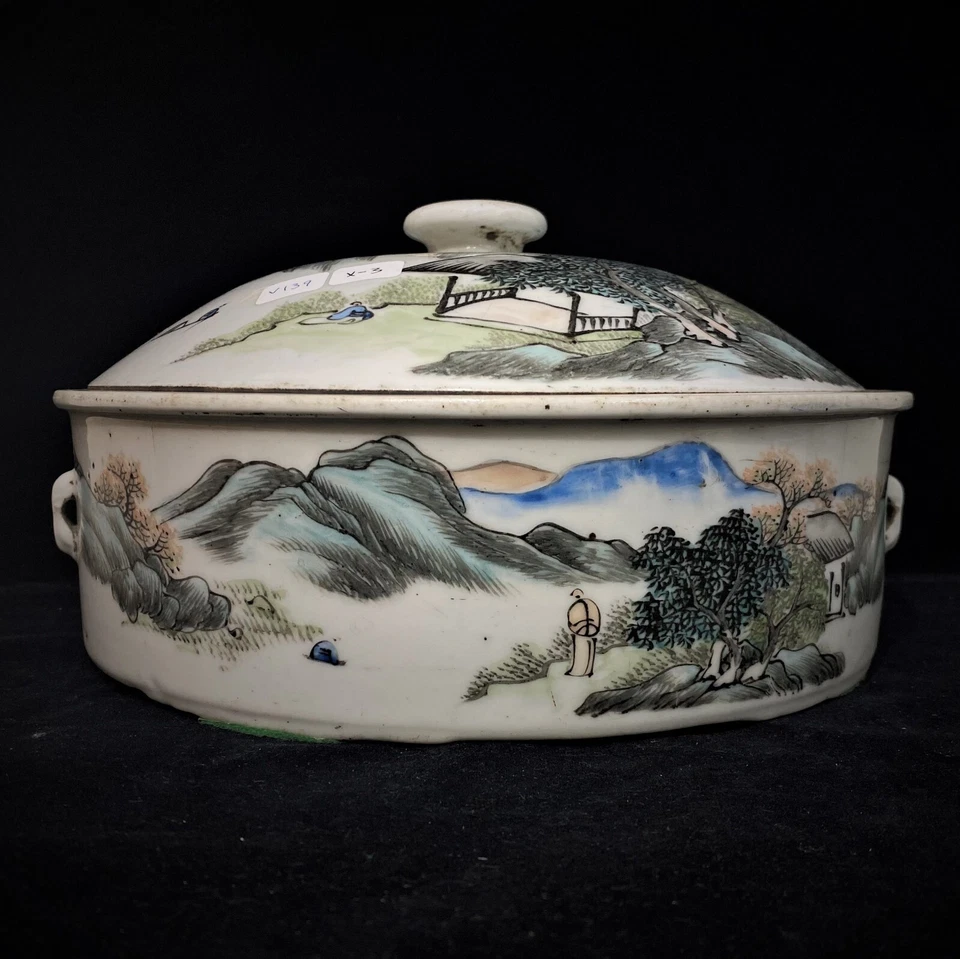 Caixa de porcelana chinesa antiga família rosa com tampa - Imagem 1 de 4