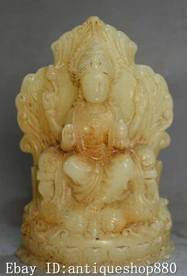 Jade Antiguo Natural Tallado Dorado 4 Brazos Diosa Kwan-yin Guanyin Guan Quan Yin Foto 1 de 4
