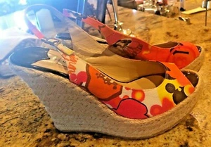 JIMMY CHOO SCARLET FLORAL CANVAS ESPADRILLE WEDGES - Picture 1 of 8